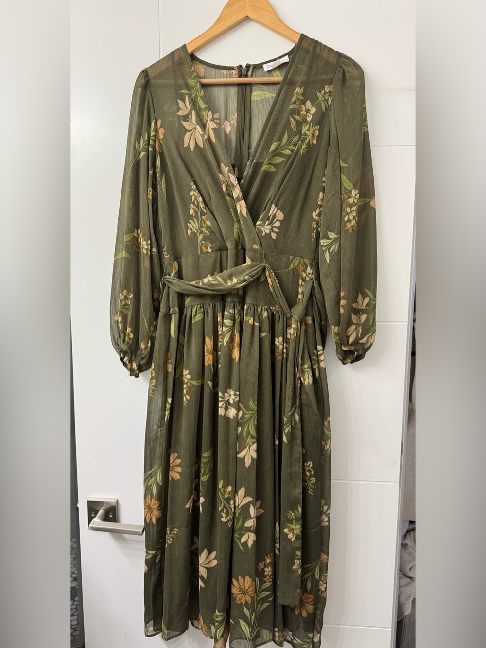 Calvin Klein Olive Floral Wrap Maxi Dress